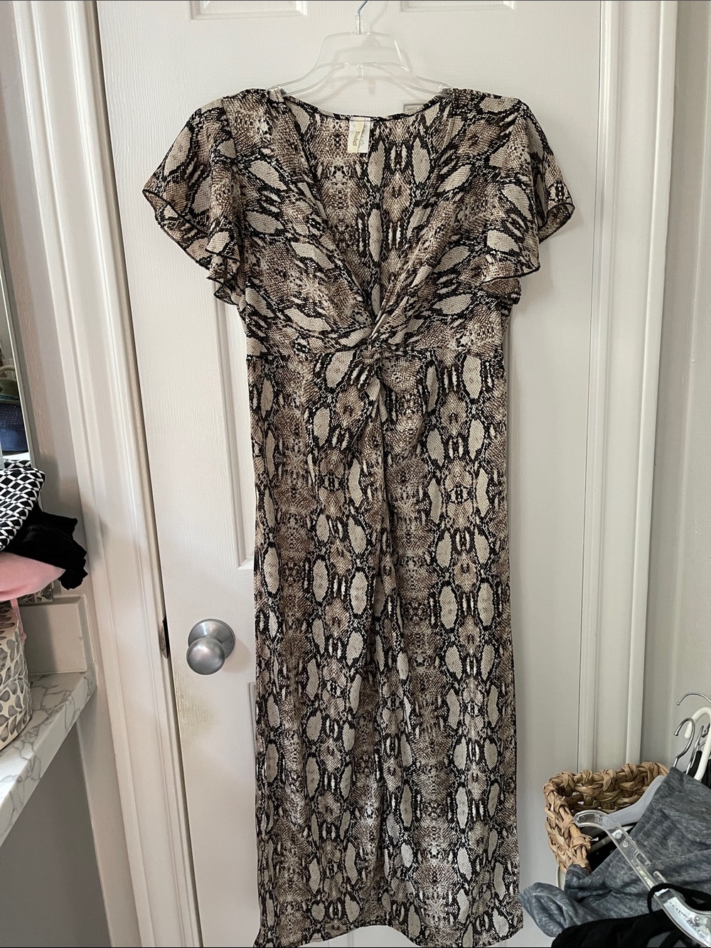 Bluebelle Brown and Black Snake-Print Twist-Front Maxi Dress